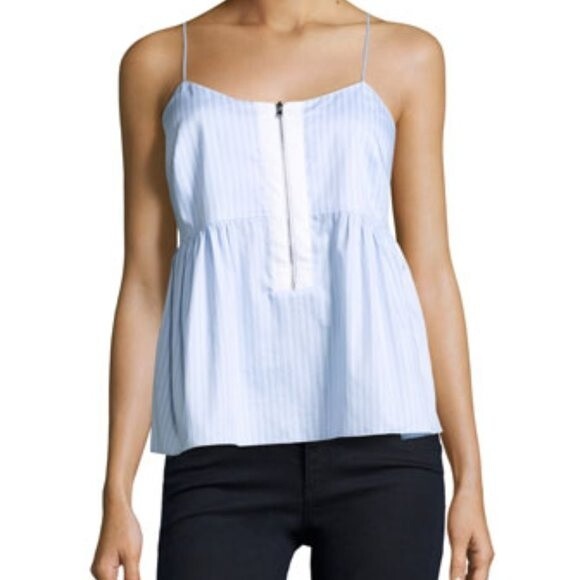 NWT Elizabeth & James Eloise Tank Blue White Striped Poplin Tank Size Medium - Picture 2 of 9